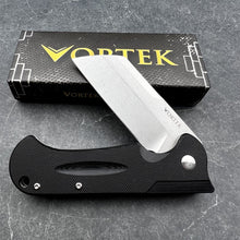 Load image into Gallery viewer, PANZER: D2 Cleaver Blade, Black G10 Handles, Ball Bearing Flipper Knife