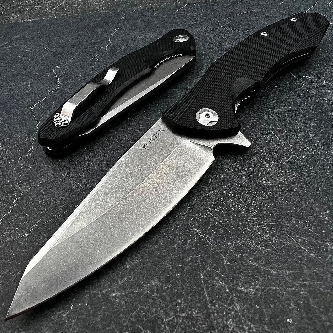 BRIGADE: Large D2 Blade, Black G10 Handles, Tactical EDC Knife