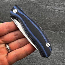 Load image into Gallery viewer, TURRET: Black and Blue G10 Handles, D2 Drop Point Blade