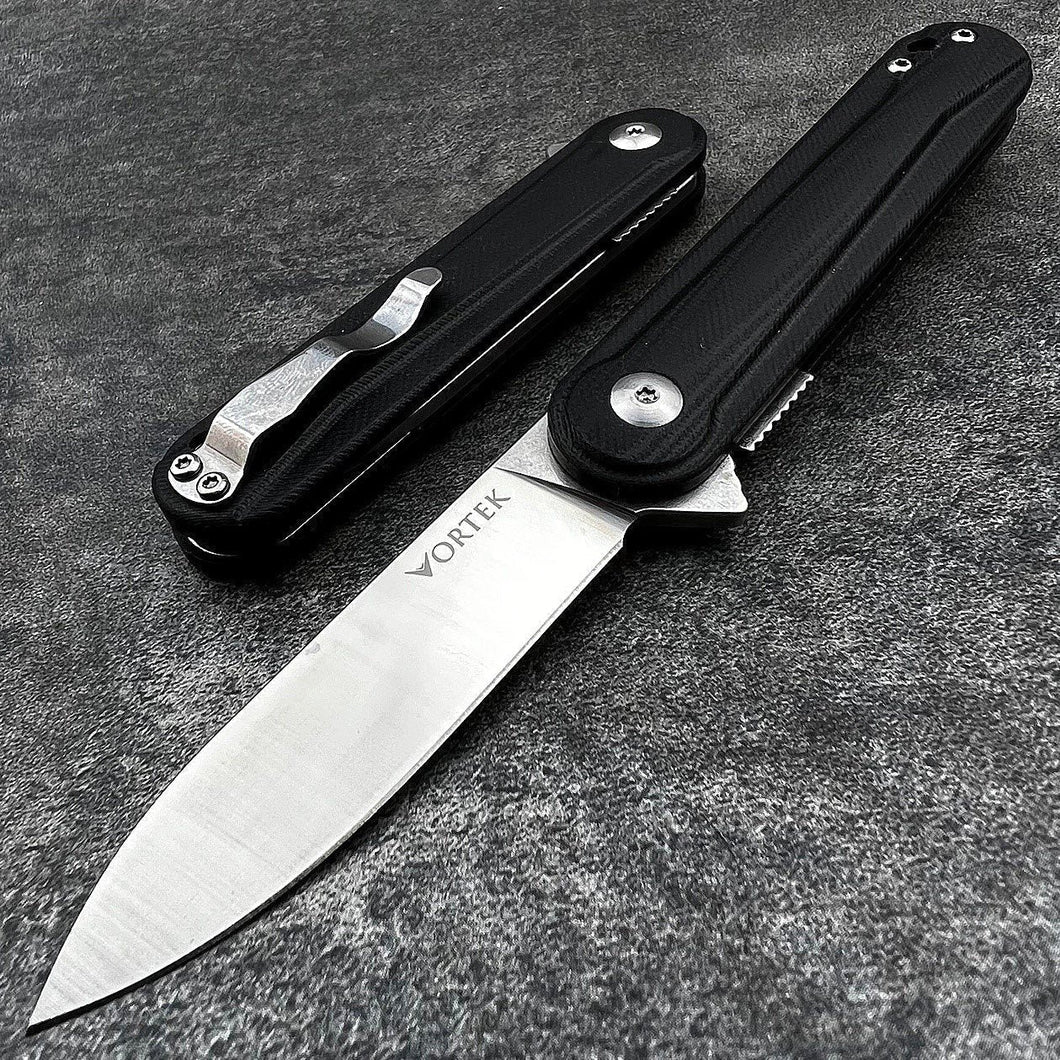 CRICKET:  Small Slim and Lightweight,  D2 Blade, Black G10 Handles