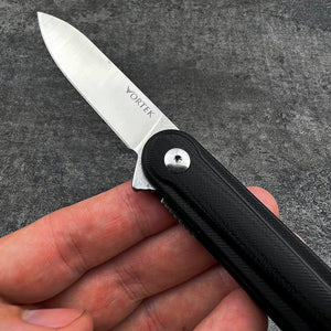 CRICKET:  Small Slim and Lightweight,  D2 Blade, Black G10 Handles