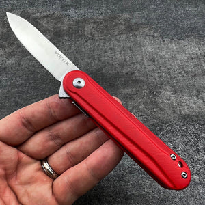 CRICKET: Small, Slim, and Lightweight: D2 Blade, Red G10 Handles