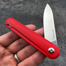 Load image into Gallery viewer, CRICKET: Small, Slim, and Lightweight: D2 Blade, Red G10 Handles