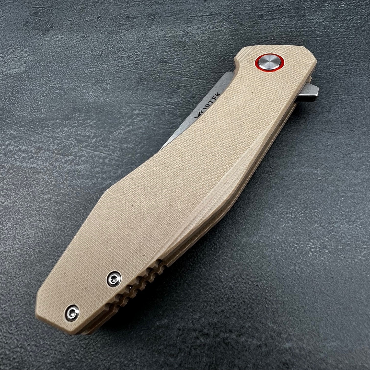 VORTEK HOLGER: Tan G10 Handles Ball Bearing D2 Blade EDC Folding Pocke