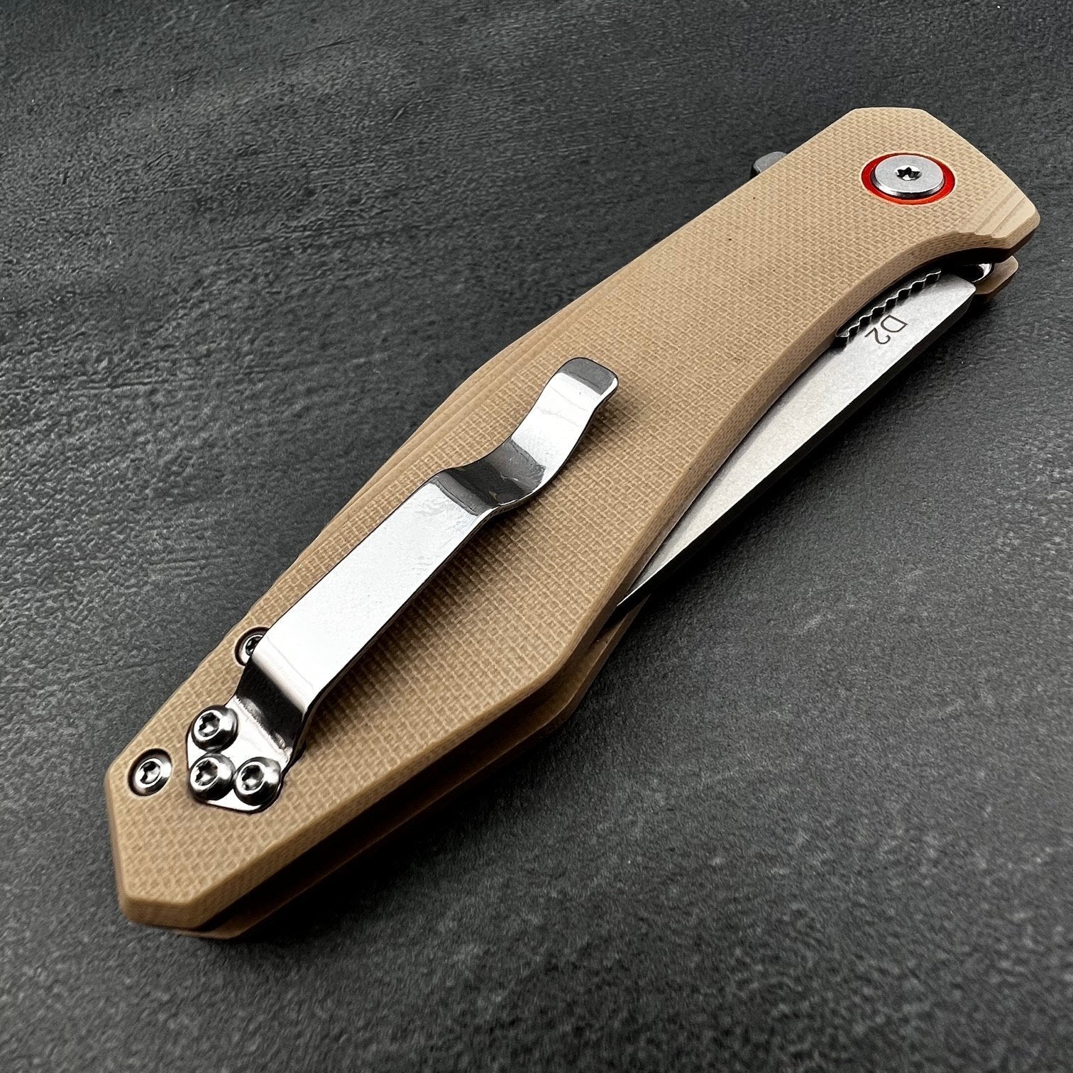 VORTEK HOLGER: Tan G10 Handles Ball Bearing D2 Blade EDC Folding Pocke