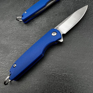 PIKA: Blue Handles, D2 Blade, Small Light Keychain Folding Pocket Knife