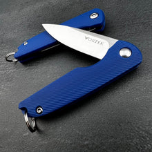 Load image into Gallery viewer, PIKA: Blue Handles, D2 Blade, Small Light Keychain Folding Pocket Knife