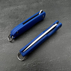 PIKA: Blue Handles, D2 Blade, Small Light Keychain Folding Pocket Knife,  Ball Bearing Flipper System