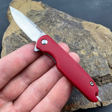 Load image into Gallery viewer, PIKA: Red Handles, D2 Ball Bearing Flipper Blade, Small Keychain Knife
