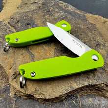 Load image into Gallery viewer, PIKA: Lime Green Handles, D2 Ball Bearing Flipper Blade, Small Keychain Knife