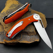 Load image into Gallery viewer, MONDO: Orange G10 Handles, Heavy Duty Design, D2 Ball Bearing Flipper Blade