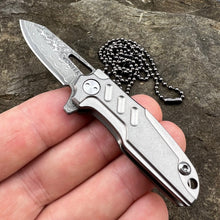 Load image into Gallery viewer, TINY-Ti:  Titanium Handles, Damascus Blade, Great Keychain or Necklace Knife