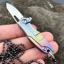 Load image into Gallery viewer, TINY-Ti:  Small Keychain / Necklace Knife, D2 Blade, Rainbow Titanium Handles