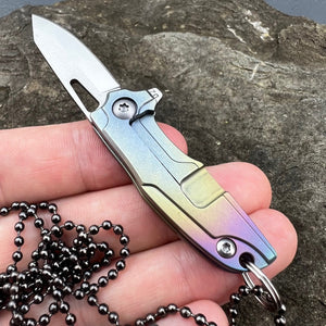 TINY-Ti:  Small Keychain / Necklace Knife, D2 Blade, Rainbow Titanium Handles