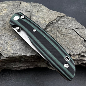 FOCAL:  Large Heavy Duty Knife, D2 Blade, Black and Green G10 Handles