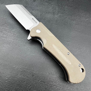 PANZER:  Desert Tan G10 Handle, D2 Cleaver Blade, Ball Bearing Flipper Knife