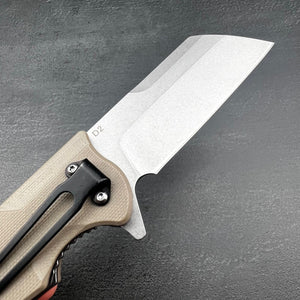 PANZER:  Desert Tan G10 Handle, D2 Cleaver Blade, Ball Bearing Flipper Knife