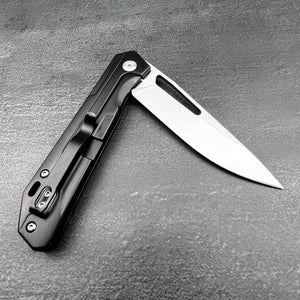 SILKY: Black Stainless Handles, Polished D2 Blade, Ball Bearing Flipper Blade, EDC Folding Pocket Knife