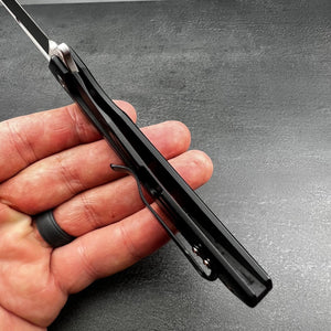 SILKY: Black Stainless Handles, Polished D2 Blade, Ball Bearing Flipper Blade, EDC Folding Pocket Knife