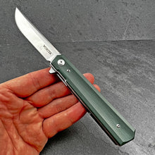 Load image into Gallery viewer, APACHE: Green G10 Handles, 8Cr13MoV Blade, Ball Bearing Pivot System