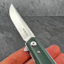 Load image into Gallery viewer, APACHE: Green G10 Handles, 8Cr13MoV Blade, Ball Bearing Pivot System