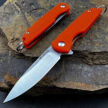 Load image into Gallery viewer, PIKA: Small Keychain Knife, D2 Ball Bearing Flipper Blade, Orange Composite Handles