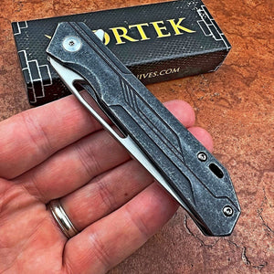 SILKY: Black Stonewashed Stainless Steel Handles, CNC D2 Flipper Blade, Slim Designed EDC Folding Pocket Knife