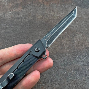 TANGO: Black G10 Handles, 8Cr13MoV Tanto Blade, Ball Bearing Pivot System Folding Pocket Knife
