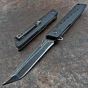 TANGO: Black G10 Handles, 8Cr13MoV Tanto Blade, Ball Bearing Pivot System Folding Pocket Knife